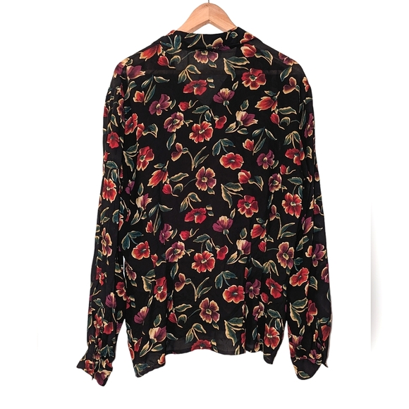 Vintage NWT Jones New York Vienna Long Sleeve Button Front Floral Emerald Blouse - Picture 5 of 8